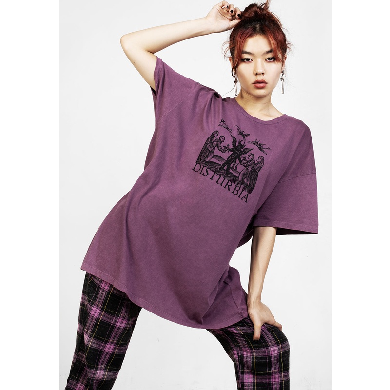 Devil Purple Acid Wash Oversized Tee