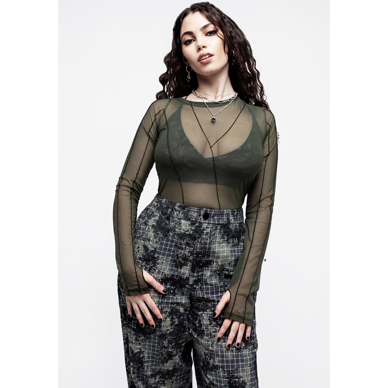 Dissident Asymmetric Seam Mesh Top – Green