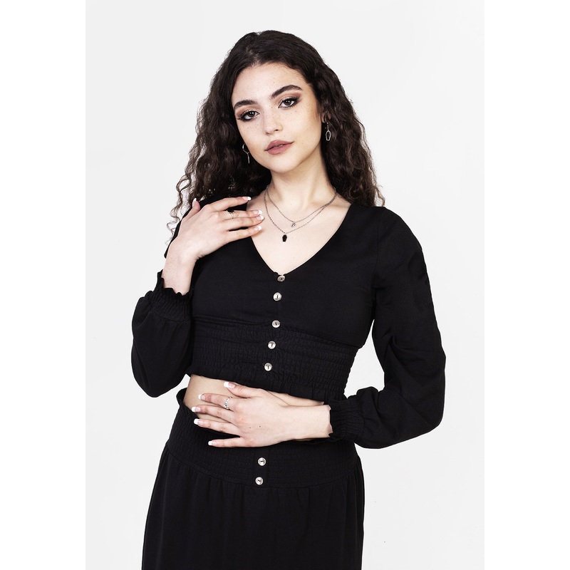 DOLLSOME SHIRRED JERSEY CROP TOP