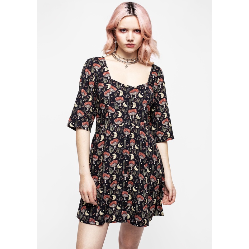 Dreamfast Mushroom Moon Print Mini Dress
