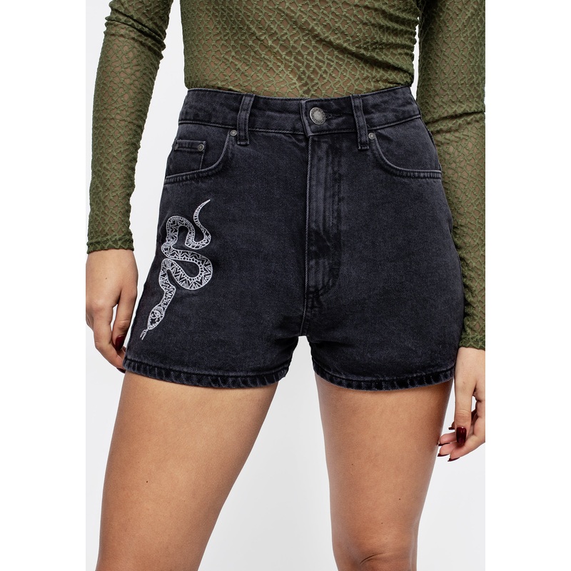 Eden Embroidered Denim Mom Short