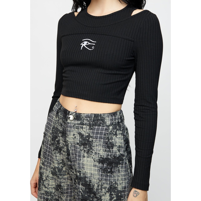 Eye of Horus Rib Cut Out Long Sleeve Top