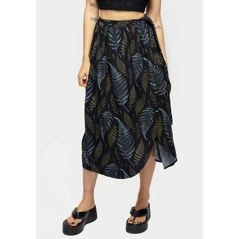 Frond Print Faux Wrap Skirt