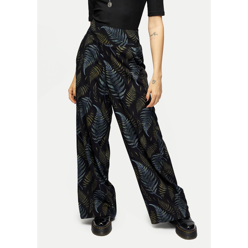 Frond Print Wide Leg Smocked Trouser