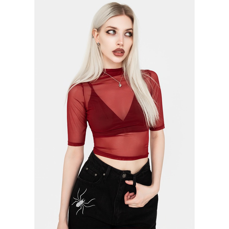 Jinx Mesh Short Sleeve Top – Red