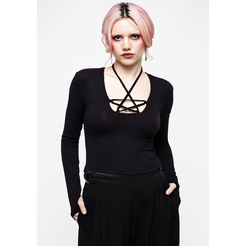 Joanna Pentagram Long Sleeve Ribbed Top