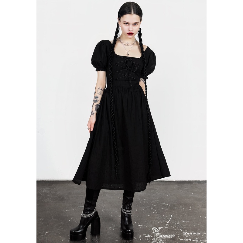 Litha Lace Up Broderie Midi Dress