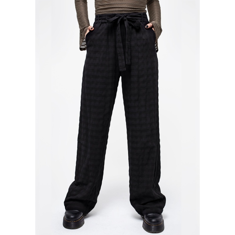Lithium Tie Waist Check Wide Leg Trouser