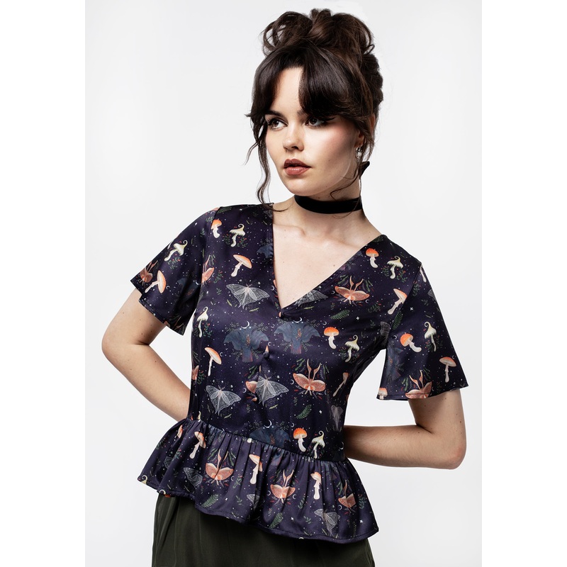 Medeina Print Satin Peplum Top