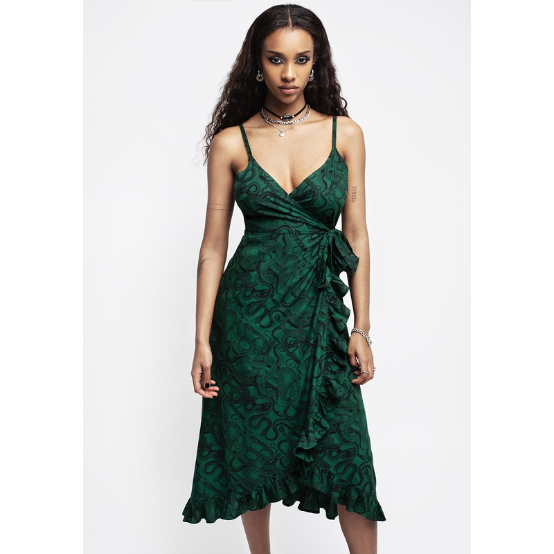 Ophidia Snake Print Cami Midaxi Wrap Dress – Green