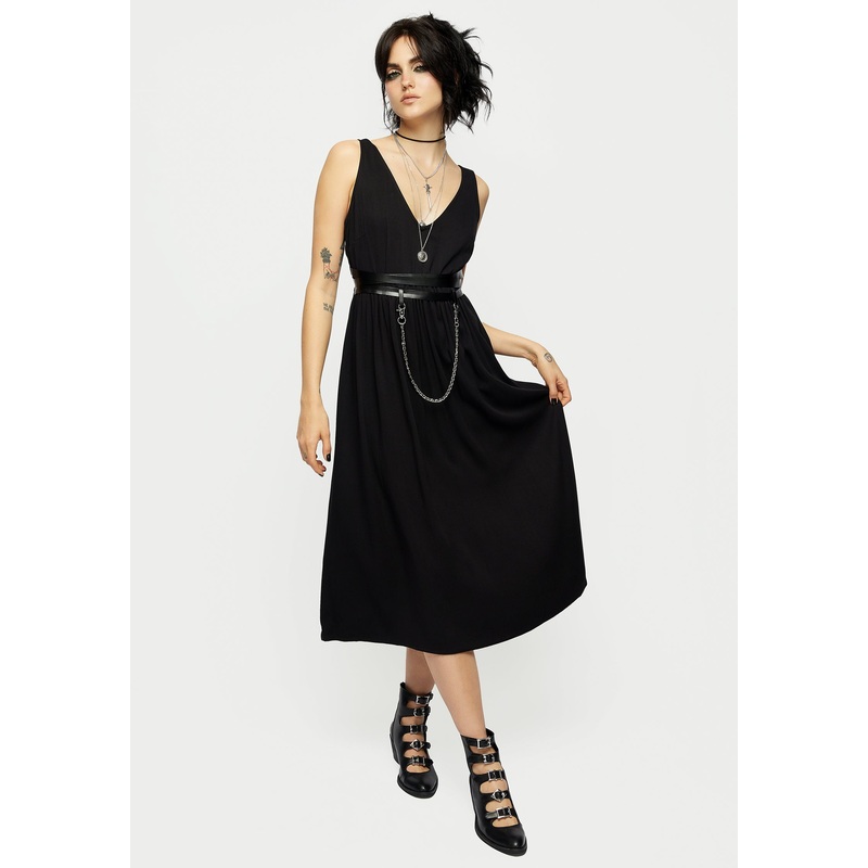 Raven V-Neck Sleeveless Chain Midi Dress