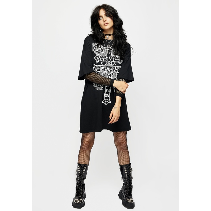Stigmata Layered Fishnet Sleeve Tee Dress