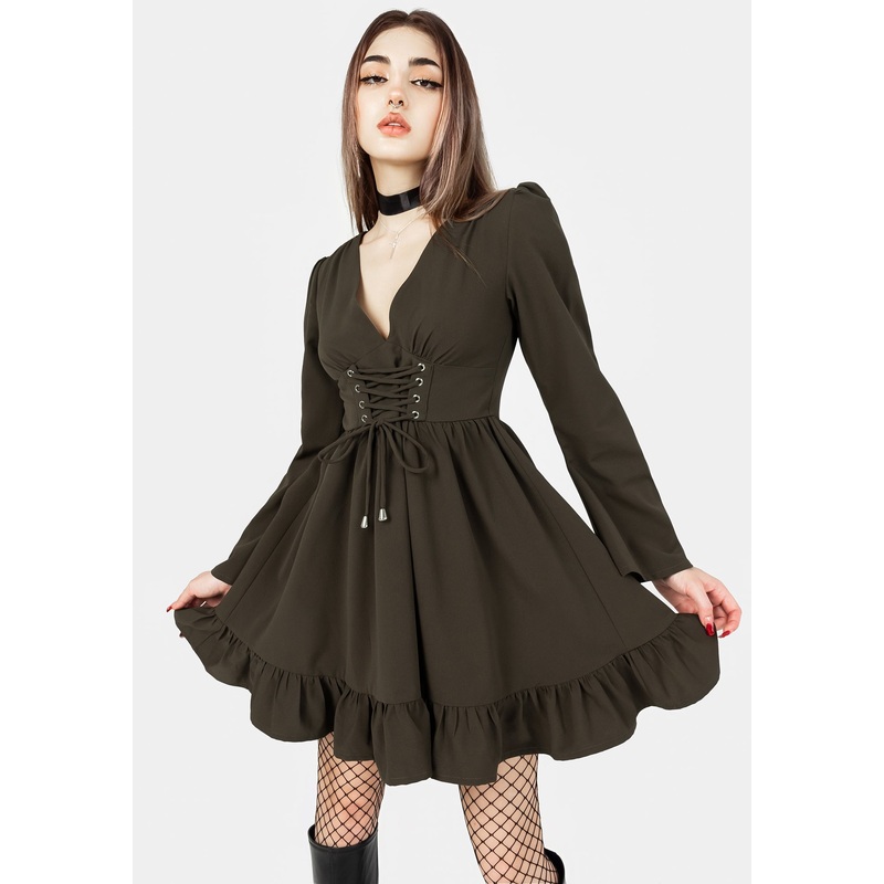 Aura Lace Up Mini Dress – Green