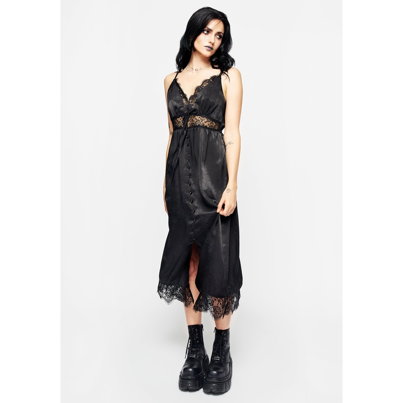 Conjure Satin Lace Trim Cami Midi Dress