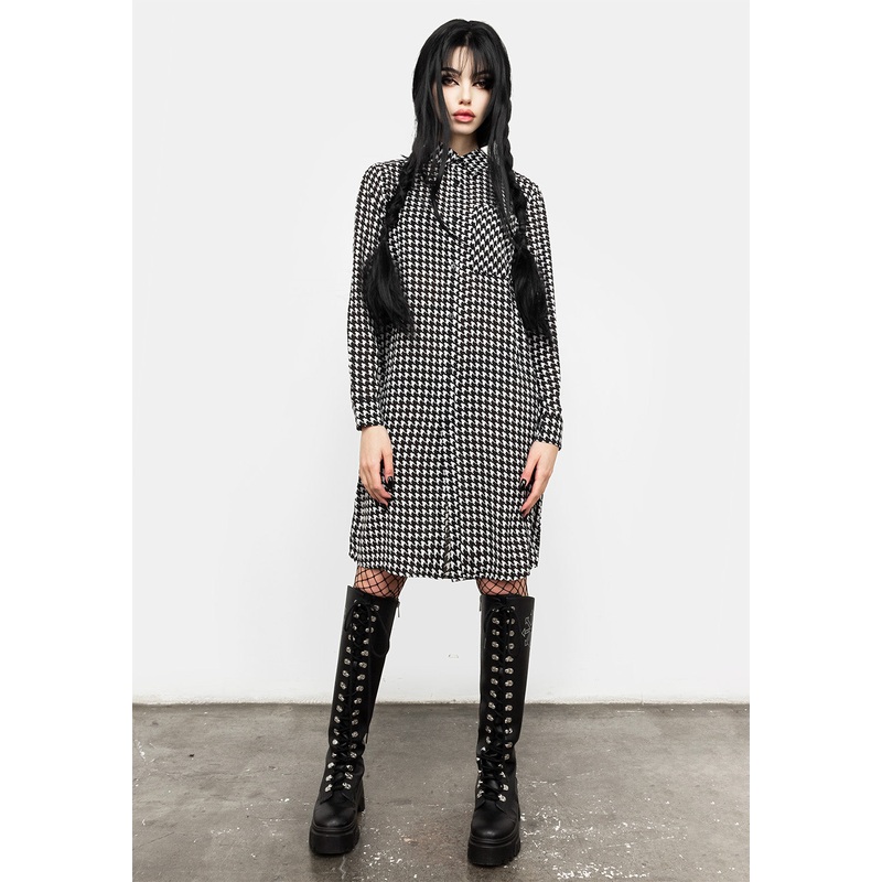 FATALE HOUNDSTOOTH SHIRT DRESS
