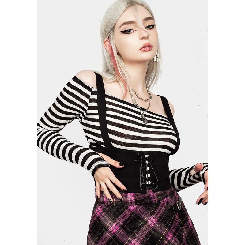 Ignorance Corset Lace Up Stripe Top