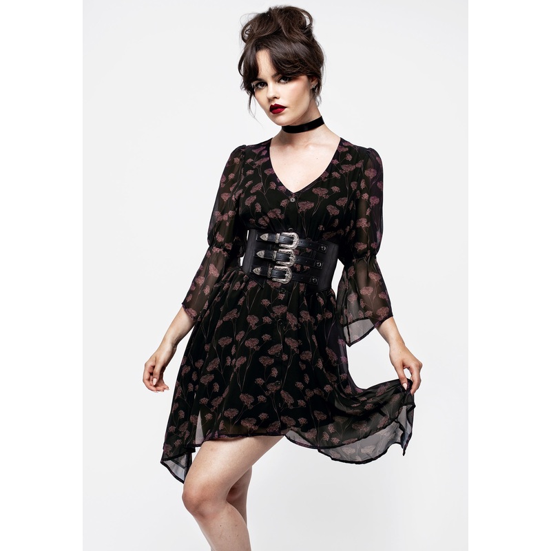 Judas V-Neck Flute Sleeve Mini Shirt Dress