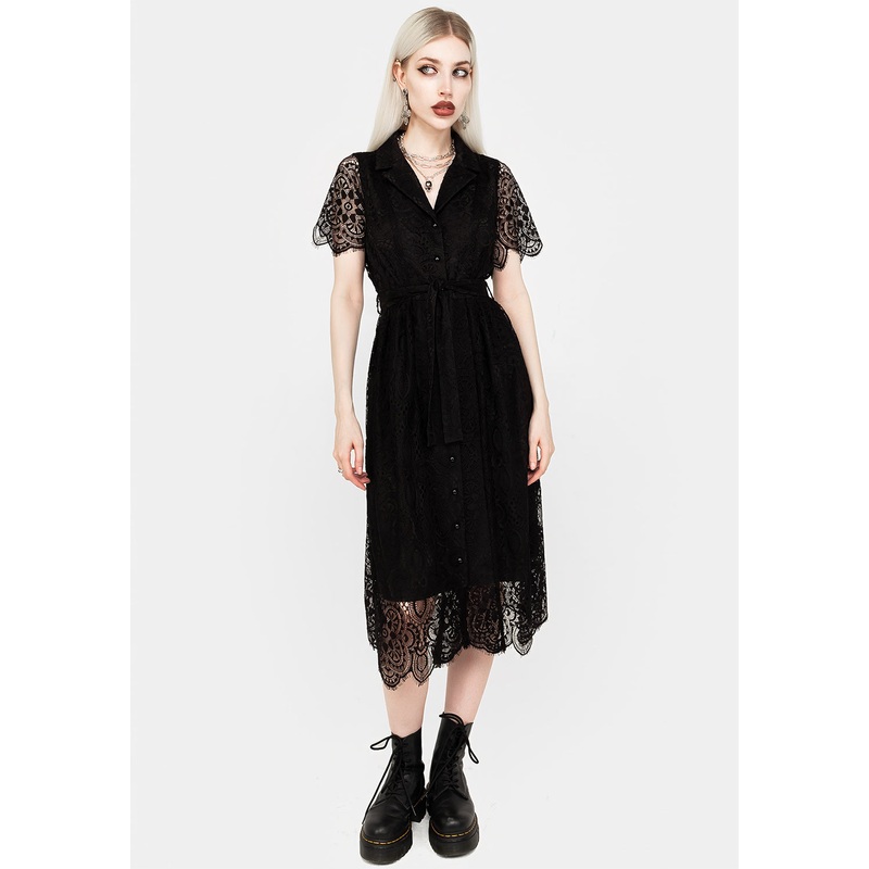 Martyr Collar Lace Midi Shirt Dress