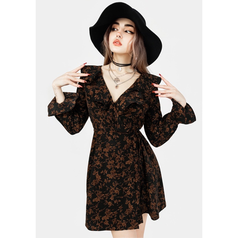Monstera Frill Wrap Mini Dress