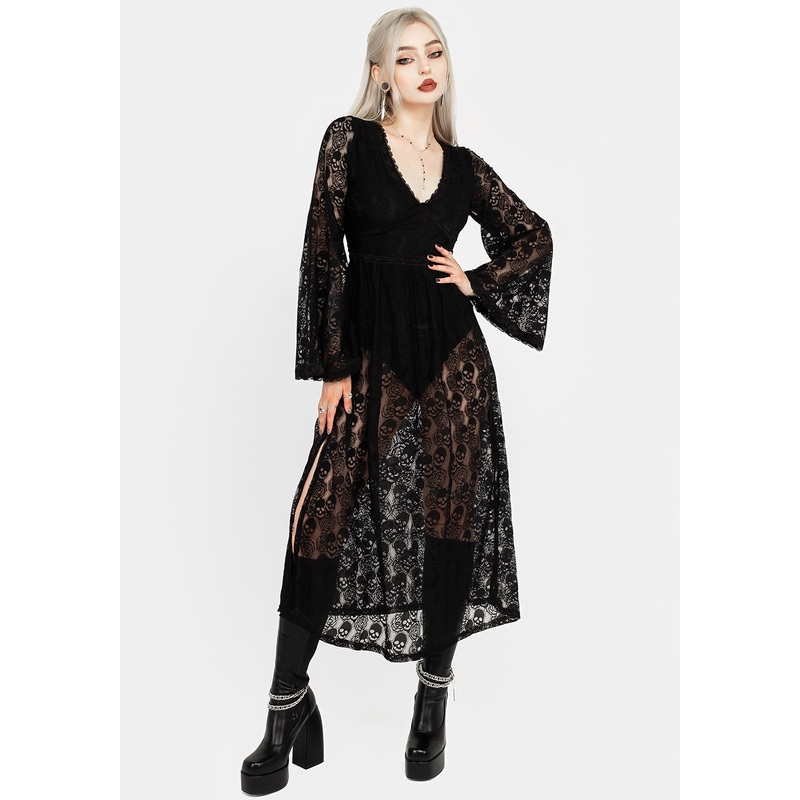 Morella Sheer Skull Lace Bodysuit Midaxi Dress