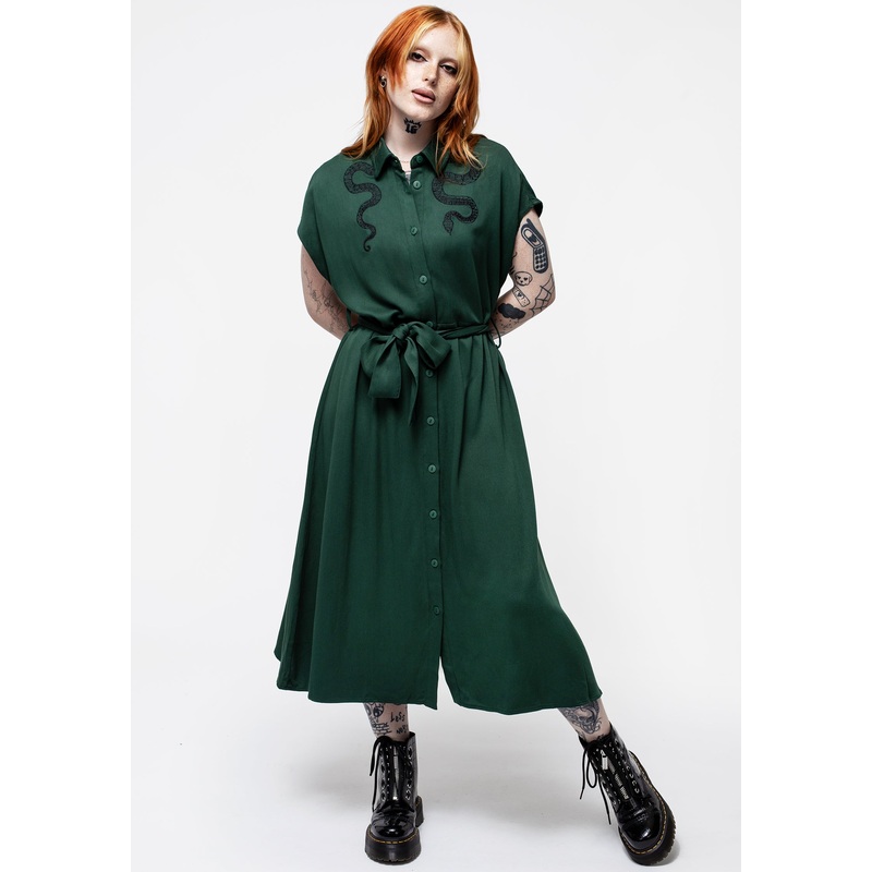 Slither Relaxed Midi Shirt Dress – Green
