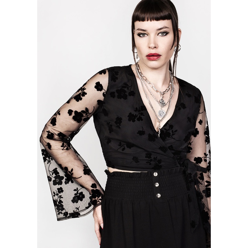 STEVIE FLOCKED WRAP CROP TOP