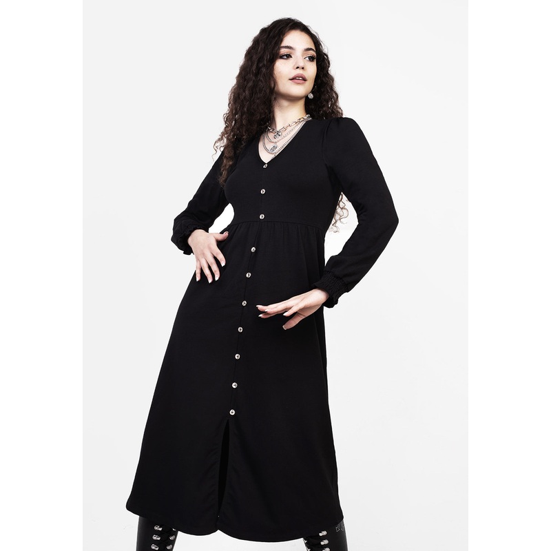 DOLLSOME BUTTON DOWN JERSEY MIDI DRESS