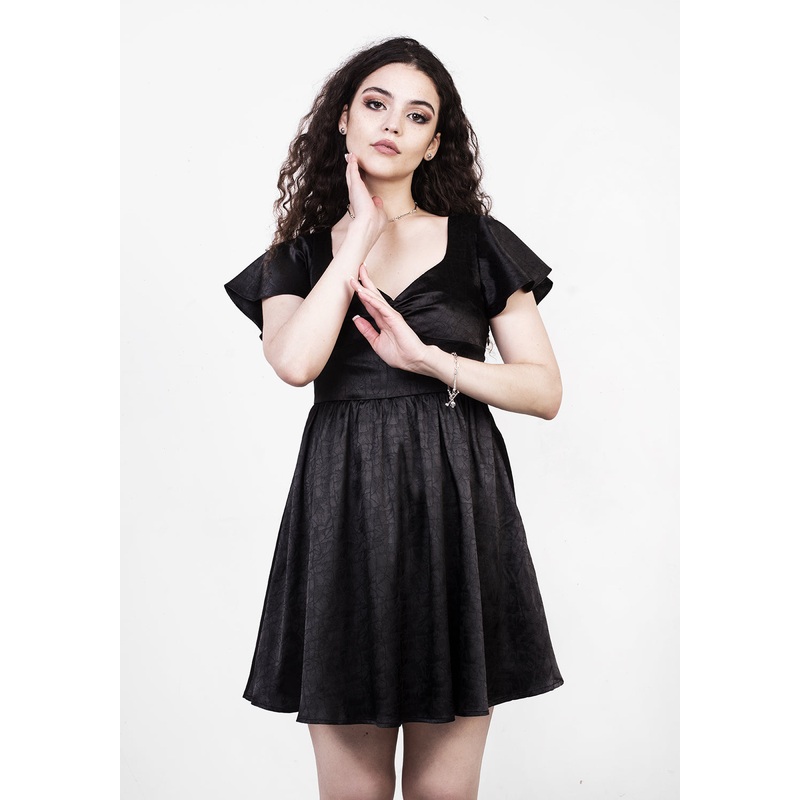 DORIAN FIT AND FLARE SATIN MINI DRESS