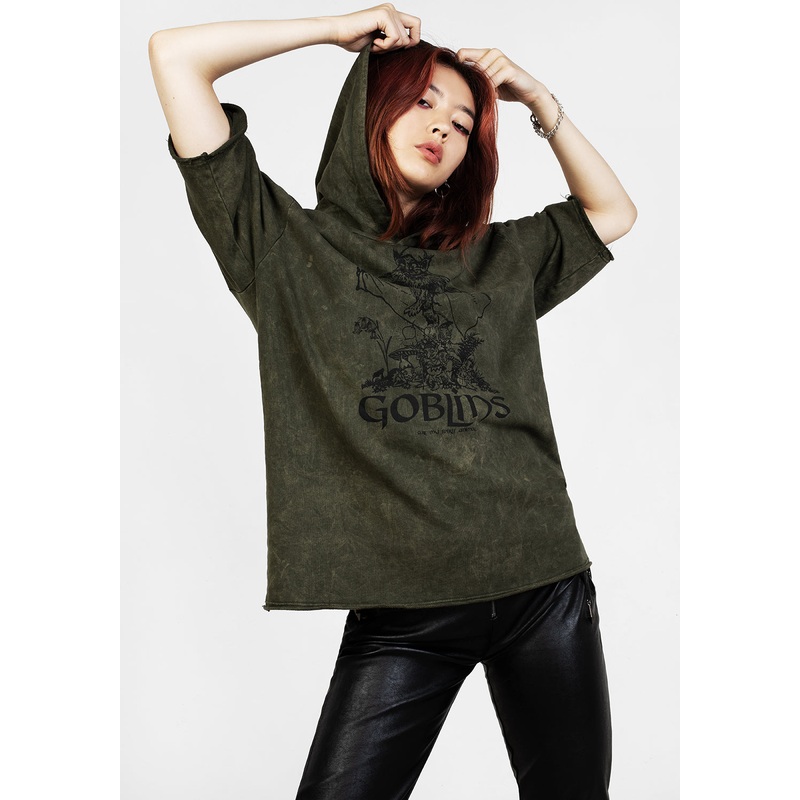 Goblins Green Acid Wash Short Sleeved Hoody