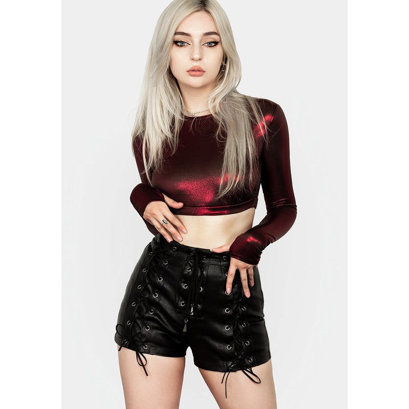 Mosh Faux Leather Lace Up Shorts
