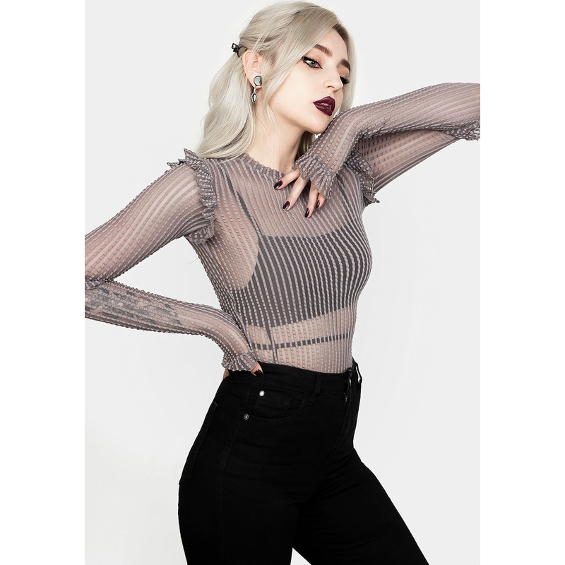 MOURNING RUFFLE TOP GHOST GREY