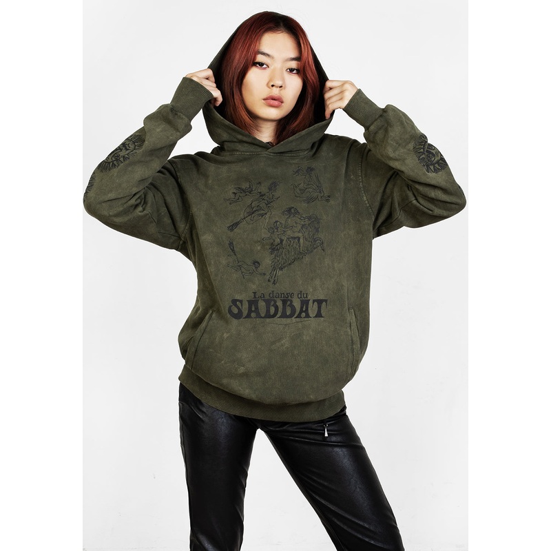 Sabbat and Sun Green Acid Wash Pullover Hoody