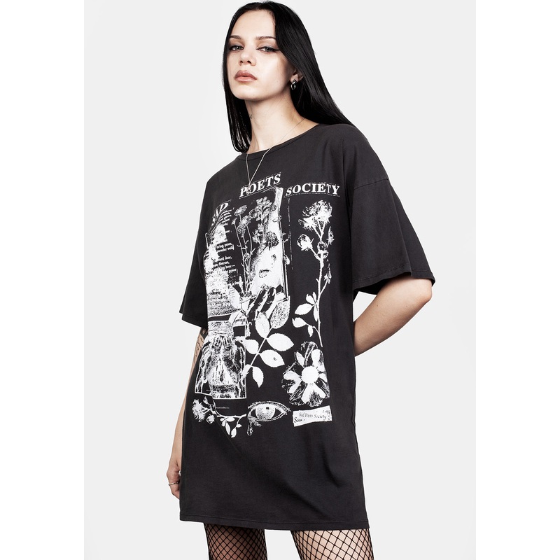Sad Poets Washed Black Oversized Tee Dress