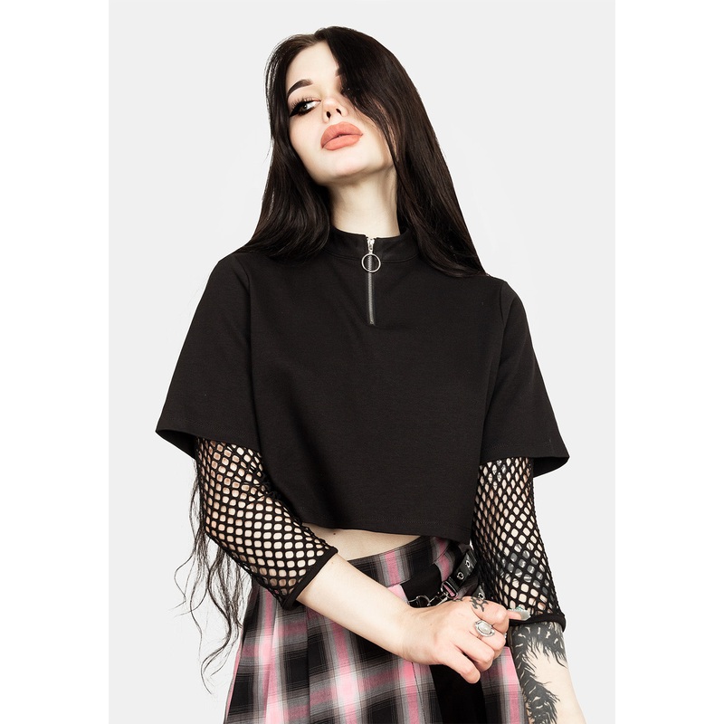 Decontrol Fishnet Sleeve Crop