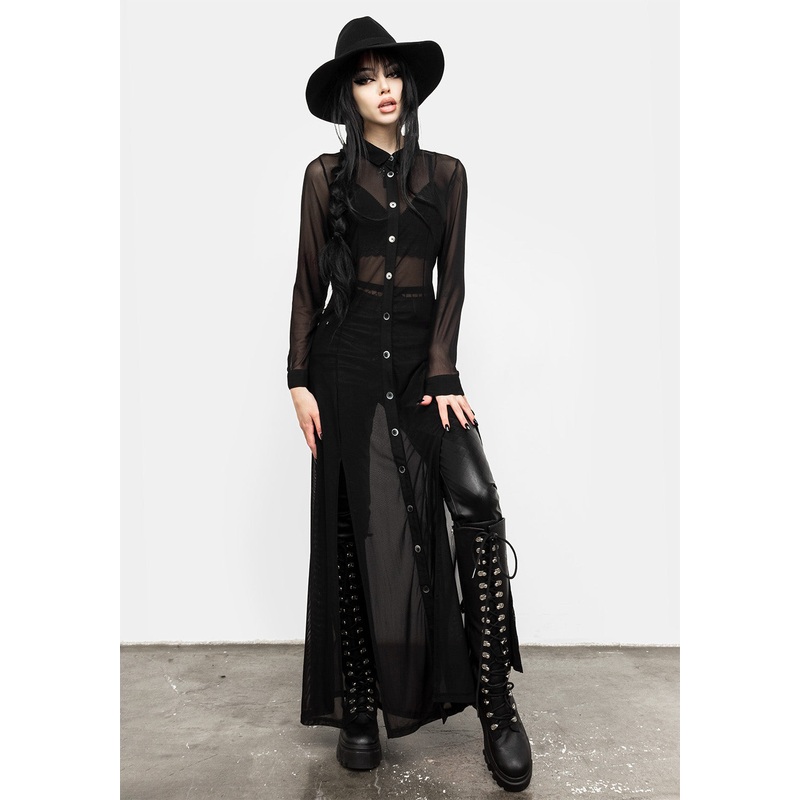 Divination Mesh Maxi Shirt Dress