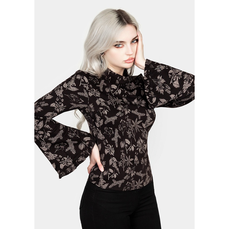 POISONOUS PLANT FLARE SLEEVE TOP