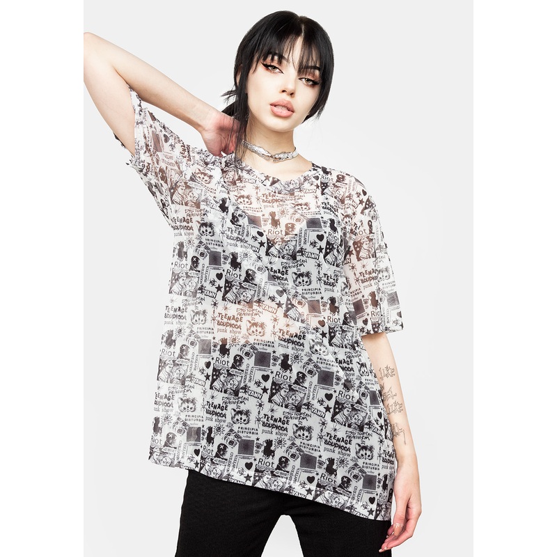 Riot Oversized Print Mesh Tee