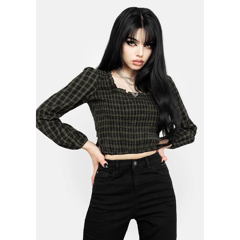 Terra Gingham Shirred Top