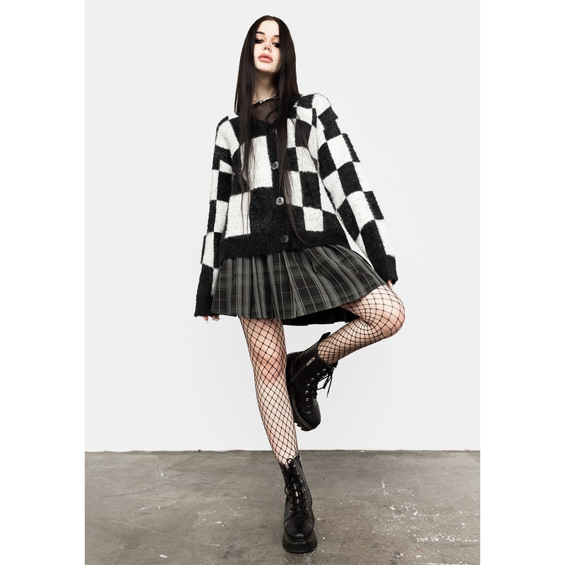 Two-Tone Checkerboard Cardigan