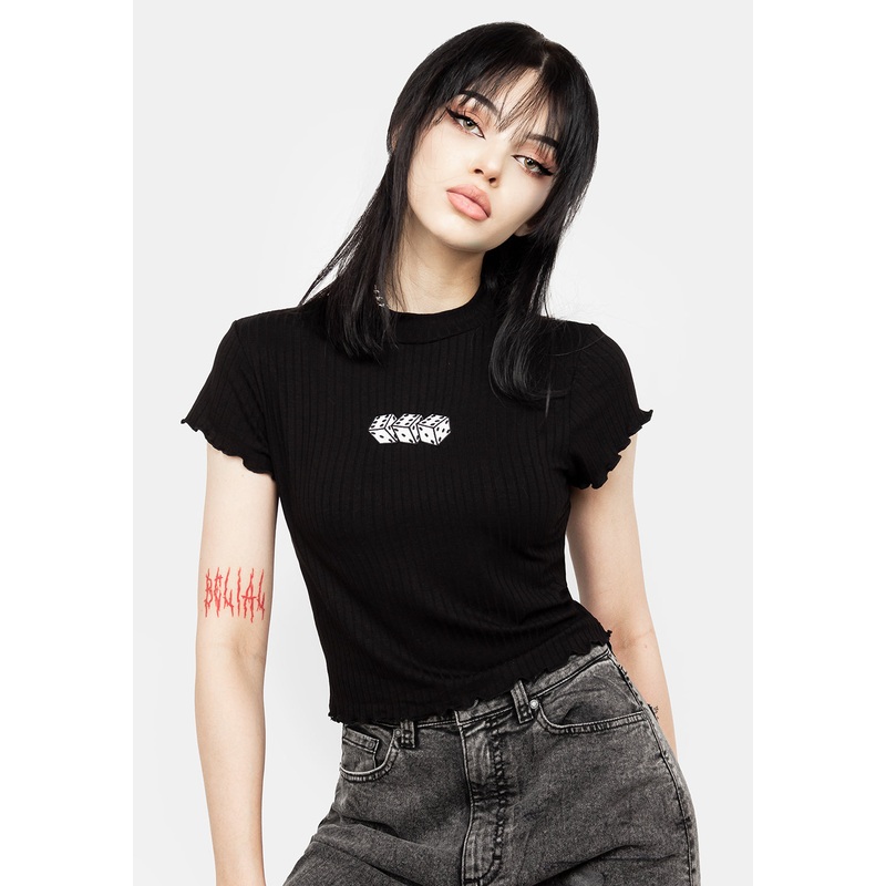 666 Lettuce Edge Ribbed Crop Top