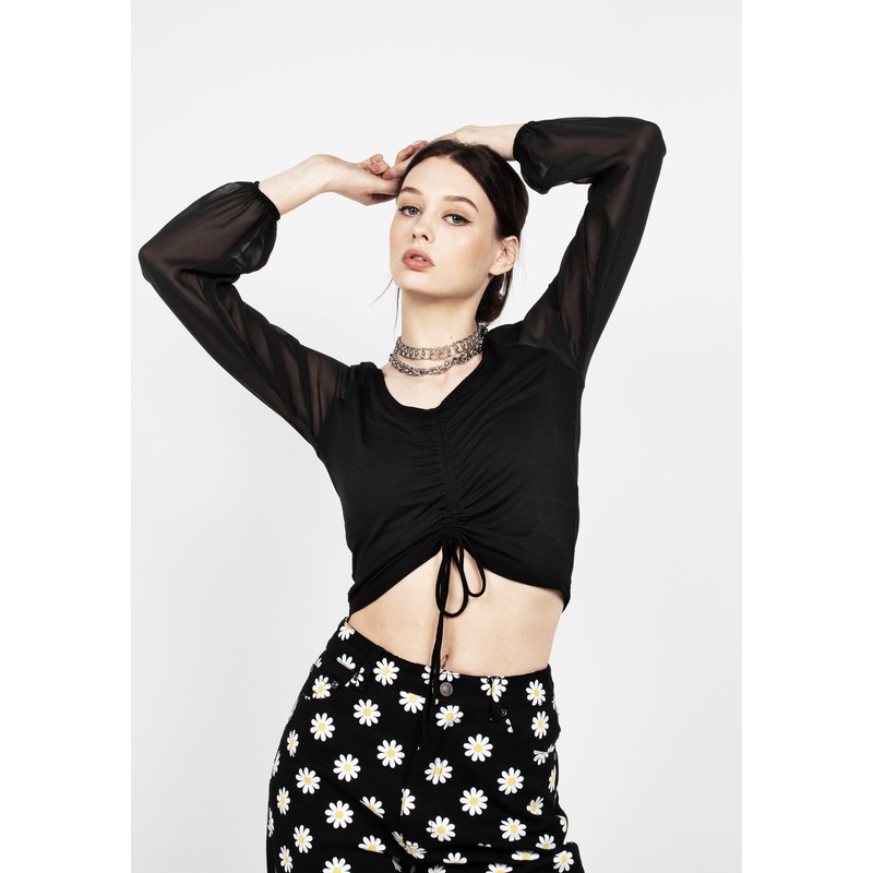 Maria Ruched Sheer Sleeve Top