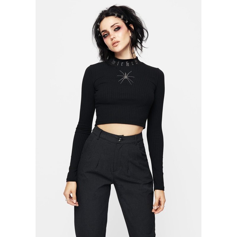 Atracid Embroidered Funnel Neck Crop Top