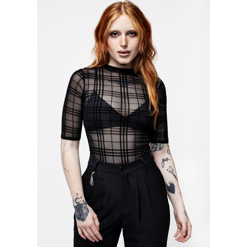 Buffy Check Mesh Short Sleeve Top