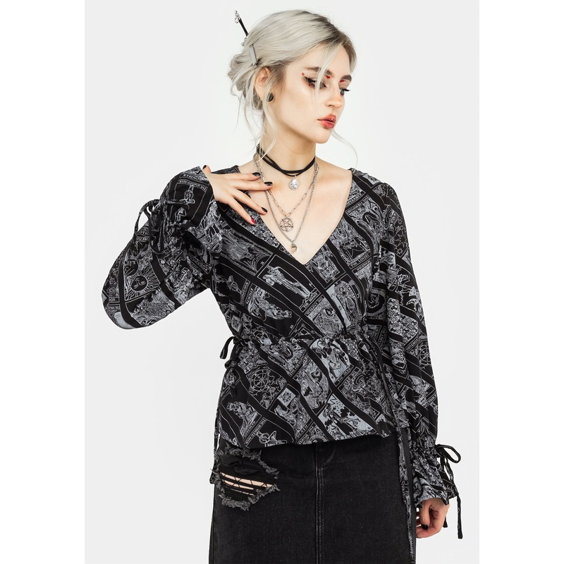Cartomancy Ruched Drawstring Blouse