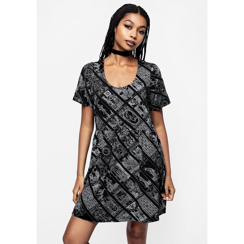 Cartomancy Scoop Neck Mini Smock Dress