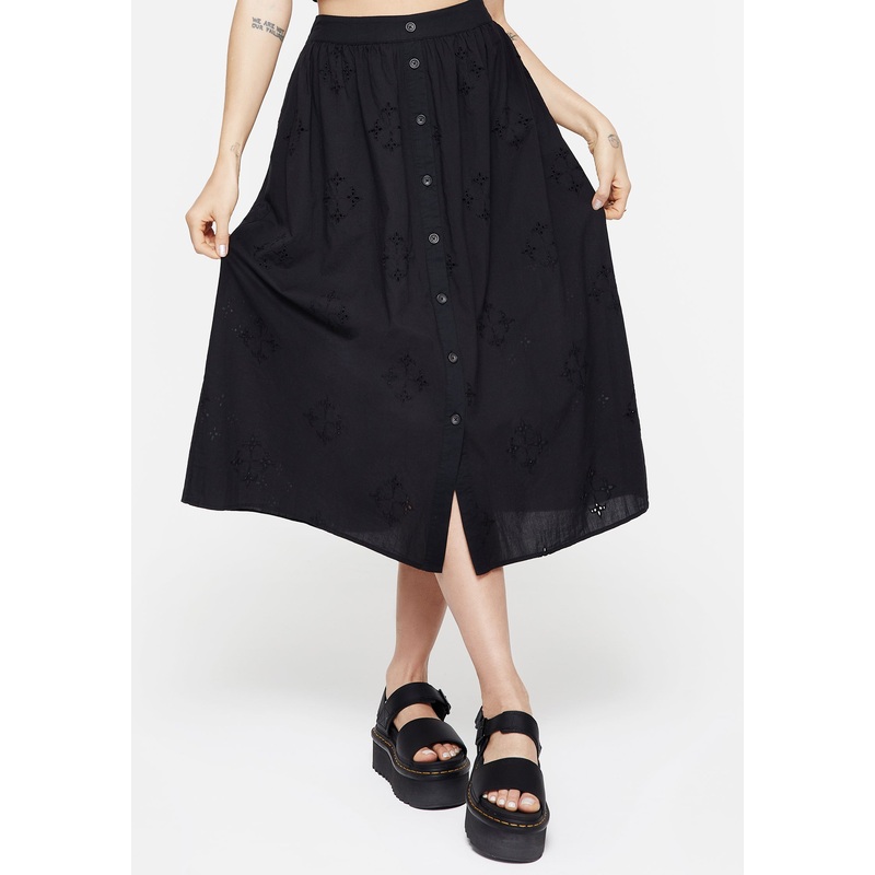 Crux Broiderie Cotton Button Up Midi Skirt