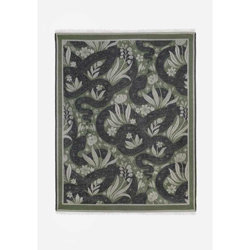 Deception Floral Snake Woven Blanket – Green