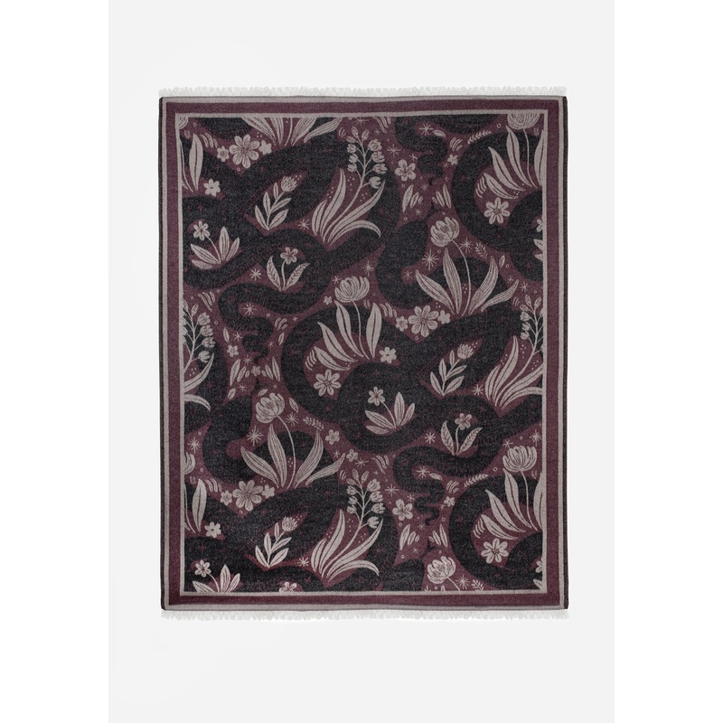 Deception Floral Snake Woven Blanket – Purple