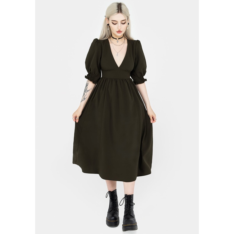 Divination Textured Midi Dress – Green