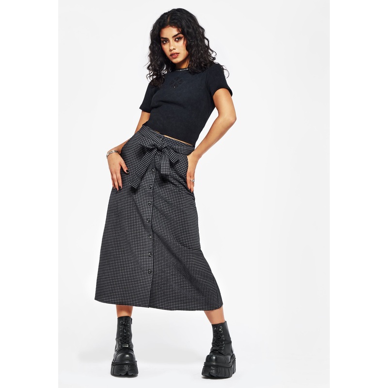 Faythe Cotton Check Button Up Midi Skirt